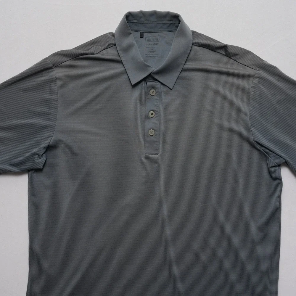 Adidas Golf Polo‎ Shirt Mens Medium Gray Climalite Striped Performance